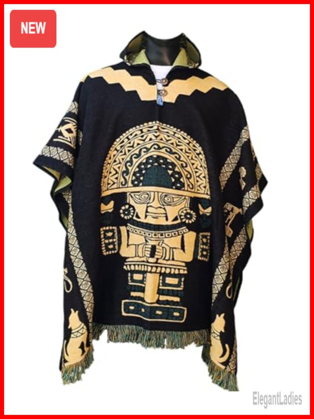 Handmade Alpaca Wool Hooded Poncho Men Western Andean Cloak